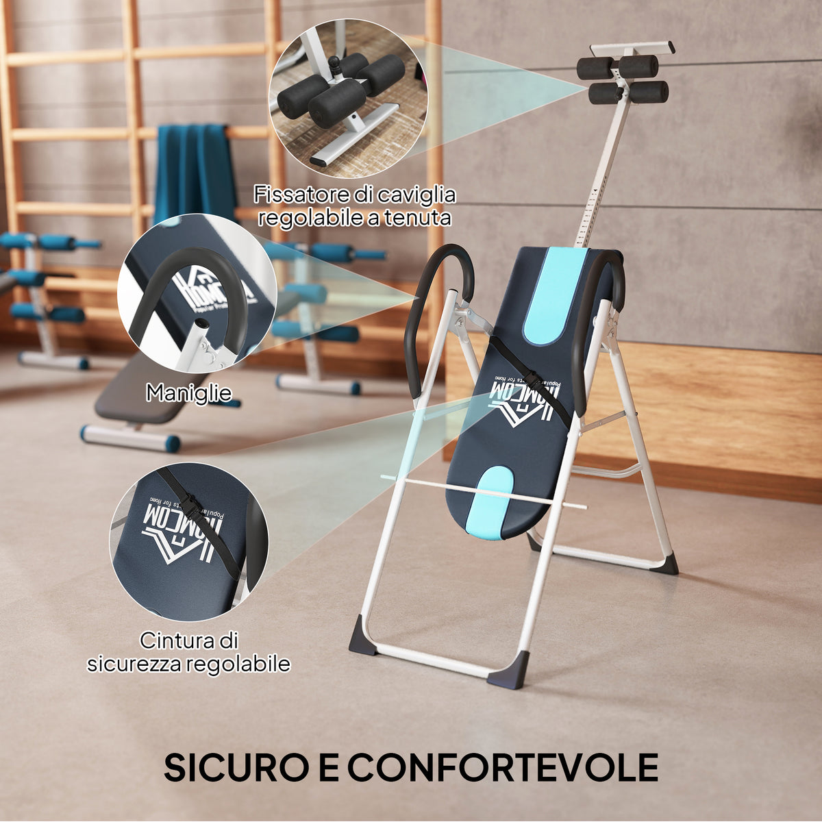 Panca a Inversione Gravitazionale Professionale Imbottita, Tavola di Inversione in Acciaio, 65x112-142x126cm