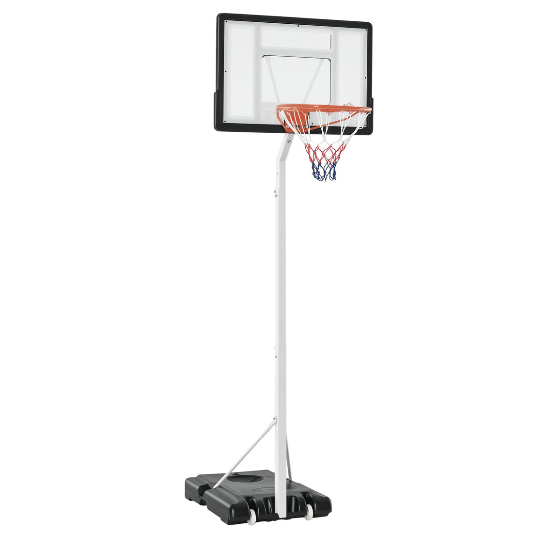 Canestro Basket per Adulti con Tabellone in PVC Regolabile 210-260cm Ruote Integrate Bianco