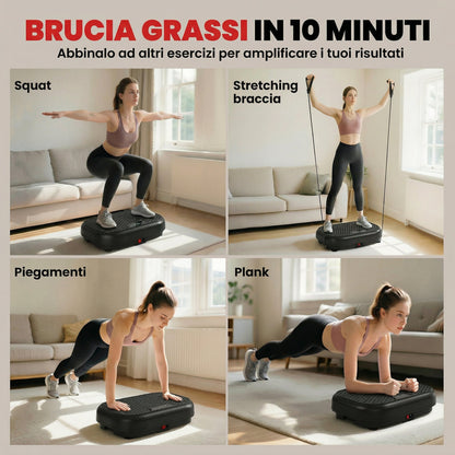 Pedana Vibrante con 120 Livelli di Velocità, 5 Programmi e Display LED, Silenziosa, con Fasce di Resistenza