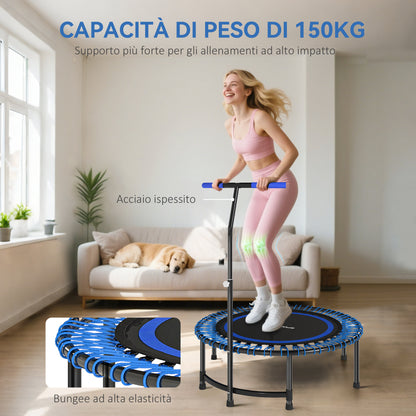 Trampolino Fitness 145 cm con Manubrio Regolabile su 5 Posizioni, 36 Molle Bungee e Capacità 200 kg, Blu