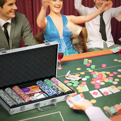 Set Poker per 9-10 Giocatori con 500 Fiches, 2 Mazzi di Carte e 5 Dadi, in Alluminio e Poliestere