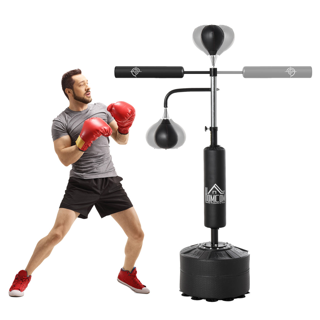 Sacco Boxe da Terra 4 in 1 con 2 Speedball, Barra Girevole e Sacco, Altezza Regolabile da 160-230cm, Nero