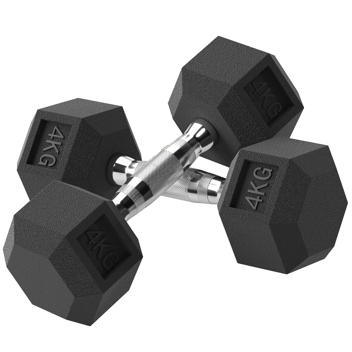Set di 2 Manubri da 4 kg Esagonali con Presa Antiscivolo e Rivestimento in Gomma, Nero