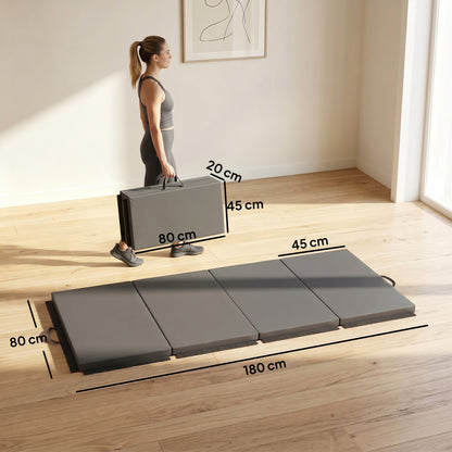 Tappetino da Ginnastica Pieghevole, Materassino Fitness Spesso 5 cm e Antiscivolo, 180x80x5 cm, Grigio