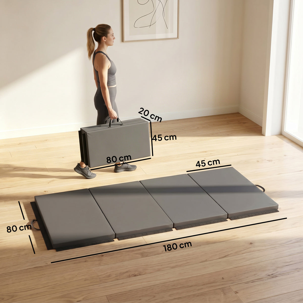Tappetino da Ginnastica Pieghevole, Materassino Fitness Spesso 5 cm e Antiscivolo, 180x80x5 cm, Grigio