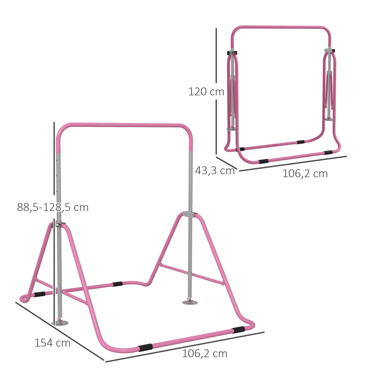 Sbarra per Trazioni Pieghevole per Bambini 3-8 Anni con Altezze Regolabili in Acciaio, 154x106.2x88.5-128.5cm, Rosa