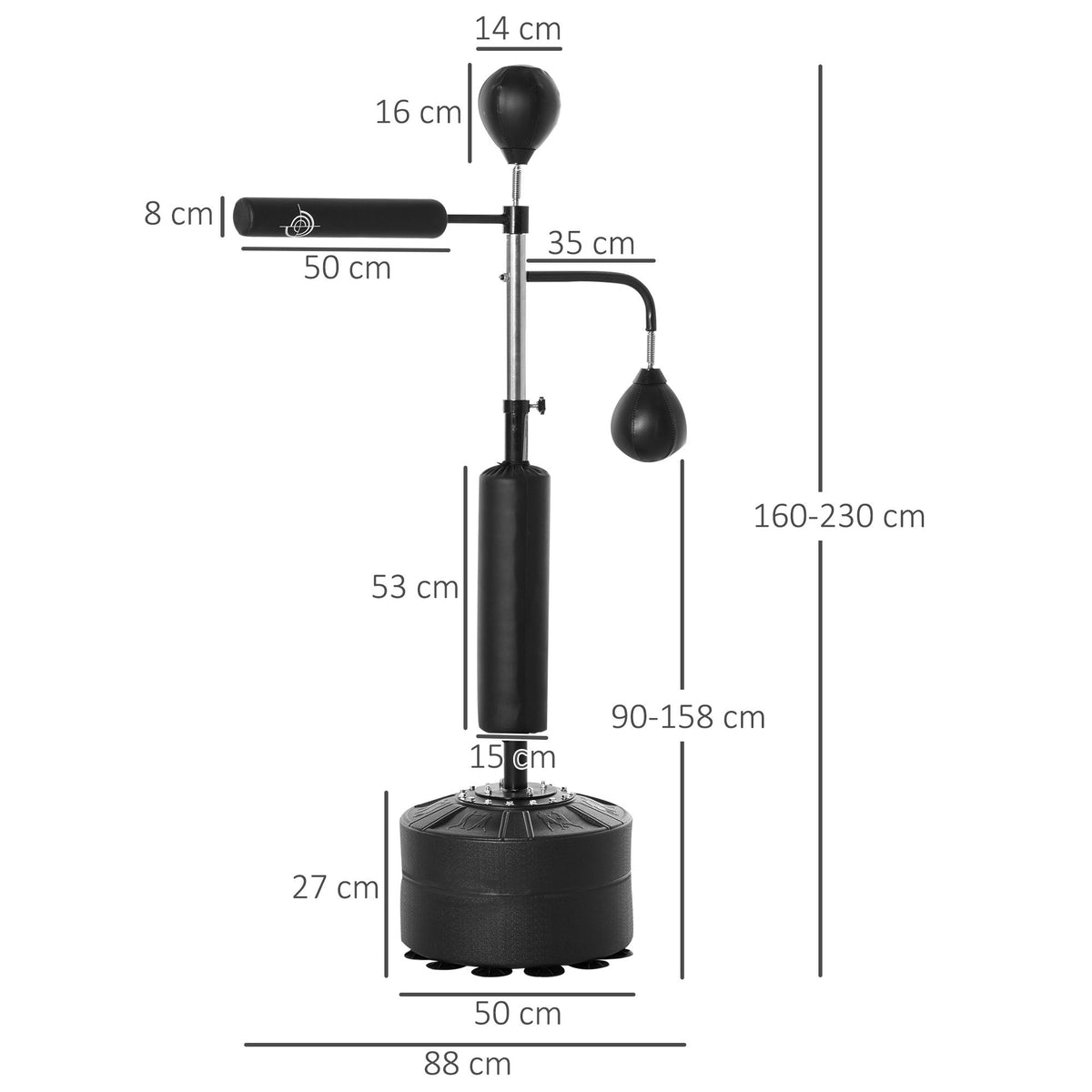 Sacco Boxe da Terra 4 in 1 con 2 Speedball, Barra Girevole e Sacco, Altezza Regolabile da 160-230cm, Nero