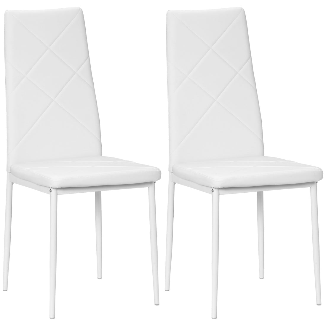 Set di 2 Sedie Moderne imbottite da Pranzo con Schienale Alto, in Pelle e Acciaio,rivestimento a polvere, 41x50x97 cm, Bianco Italy