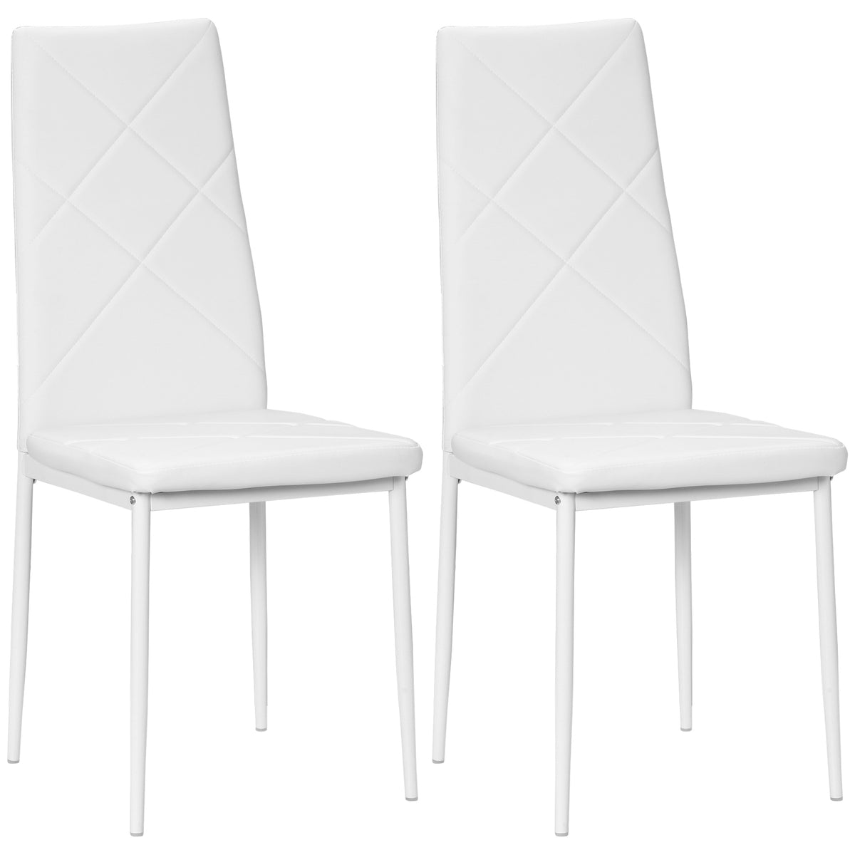 Set di 2 Sedie Moderne imbottite da Pranzo con Schienale Alto, in Pelle e Acciaio,rivestimento a polvere, 41x50x97 cm, Bianco  Italy