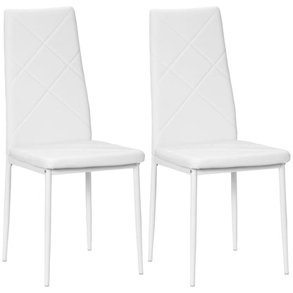 Set di 2 Sedie Moderne imbottite da Pranzo con Schienale Alto, in Pelle e Acciaio,rivestimento a polvere, 41x50x97 cm, Bianco  Italy