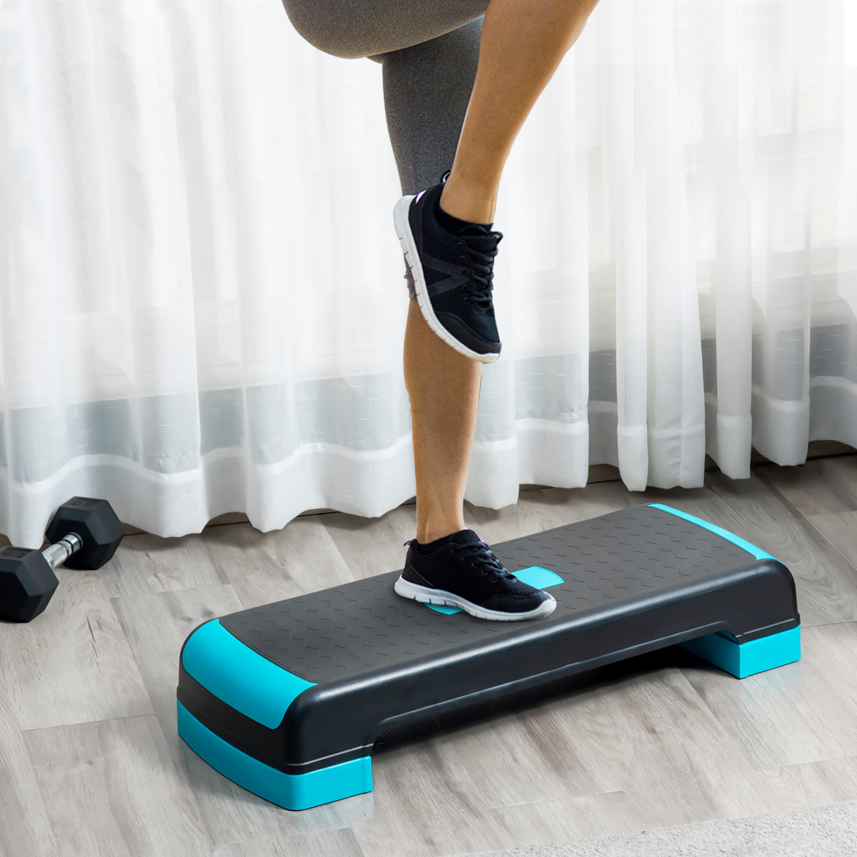 Step Fitness per Aerobica Regolabile su 3 Altezze 10-15-20 cm in Plastica, Nero e Blu