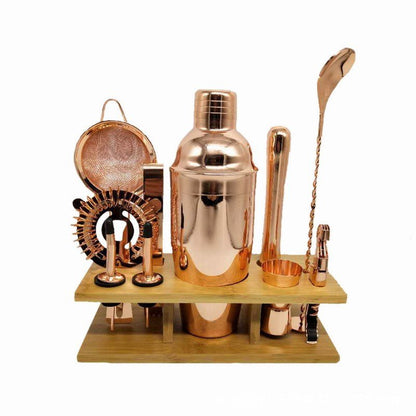 Shaker à cocktail en acier inoxydable avec support en bois pour fêtes à domicile et bars
