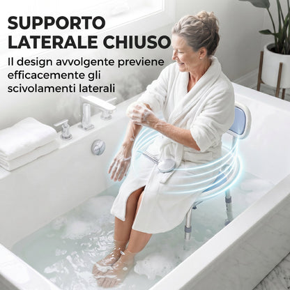 Sedia da Doccia con Schienale e Sedile Forato, 8 Altezza Regolabile, Antiscivolo, Portata 136kg, Azzurro