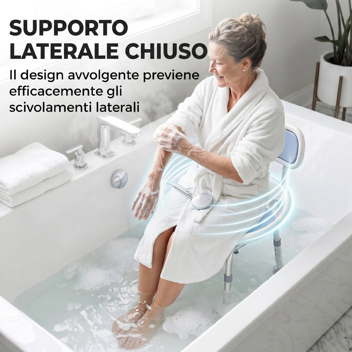 Sedia da Doccia con Schienale e Sedile Forato, 8 Altezza Regolabile, Antiscivolo, Portata 136kg, Azzurro