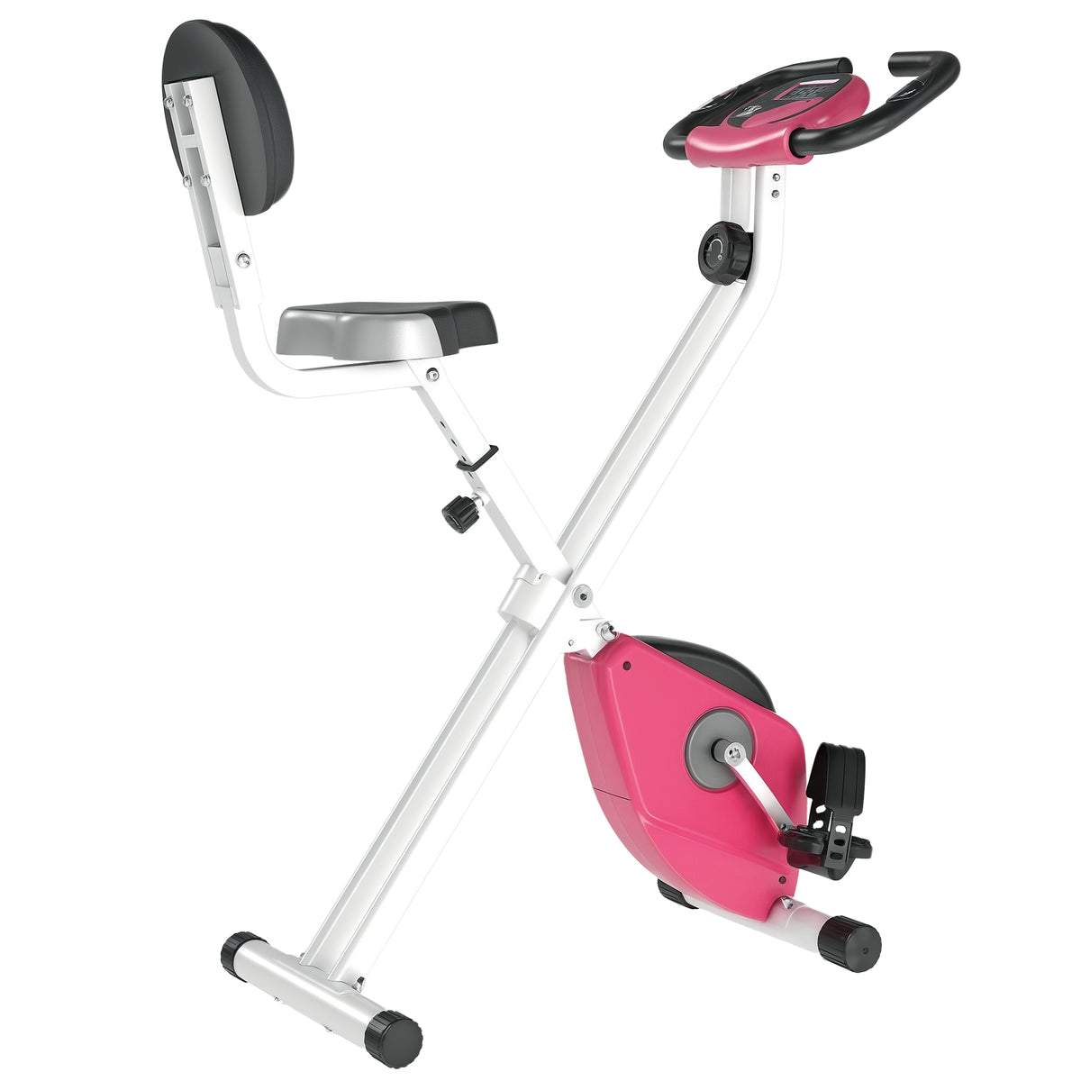 Cyclette Pieghevole da Fitness in Acciaio, Cyclette Magnetica Pieghevole da Casa con Altezza Regolabile, Resistenza Magnetica a 8 Livelli, Schermo LCD, 43x97x109cm, Rosa