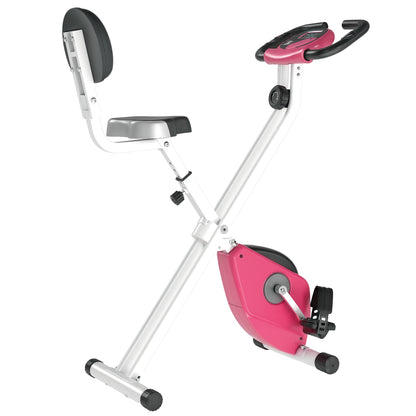 Cyclette Pieghevole da Fitness in Acciaio, Cyclette Magnetica Pieghevole da Casa con Altezza Regolabile, Resistenza Magnetica a 8 Livelli, Schermo LCD, 43x97x109cm, Rosa