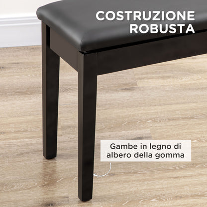 Sgabello per Pianoforte con Vano Contenitore in Legno e Finta Pelle PU, 75x35x49cm, Nero