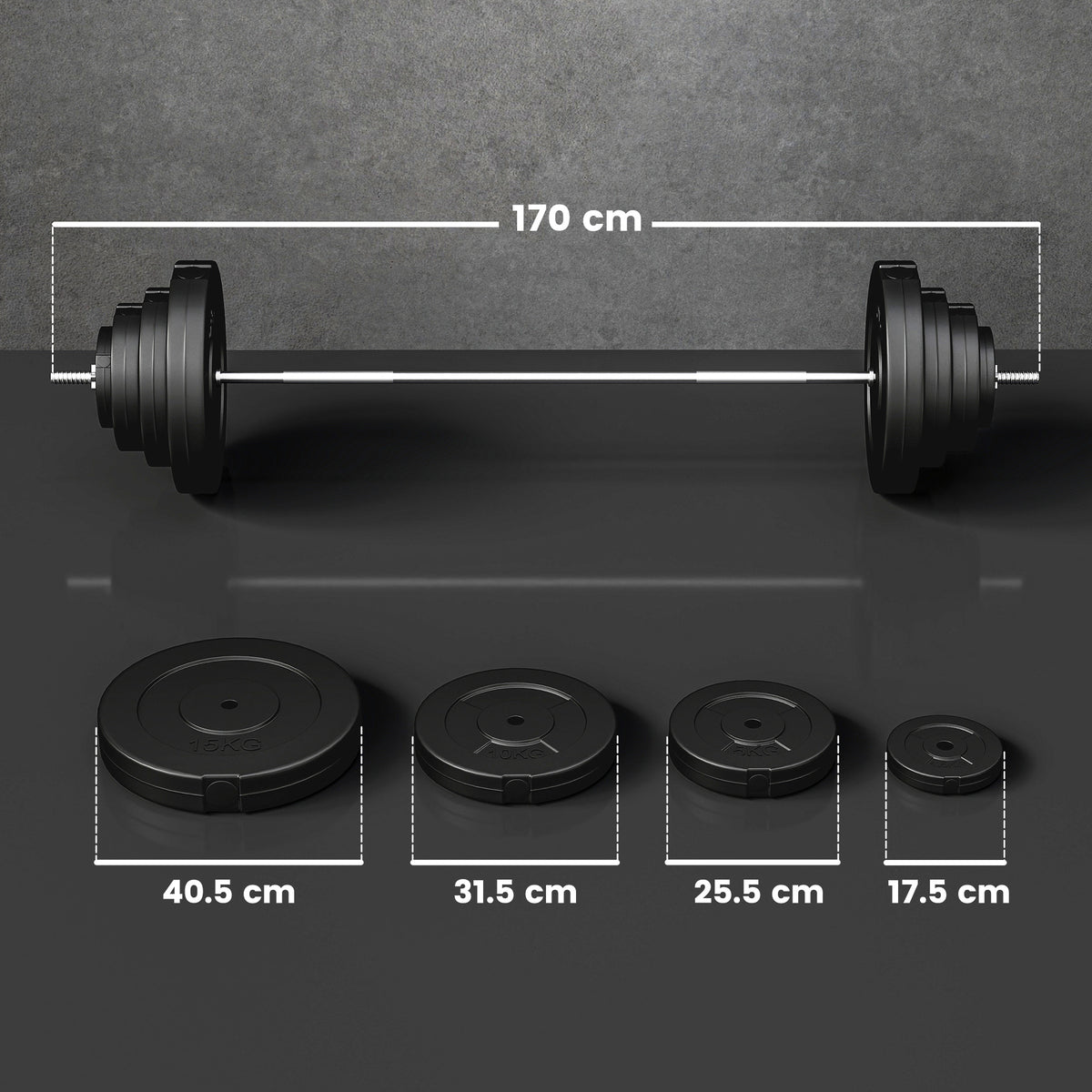 Set Bilanciere e Dischi da 70 kg totali con 8 Pesi, Regolabile e Antiscivolo, Nero