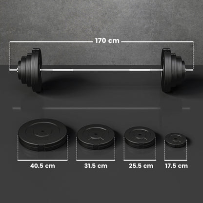 Set Bilanciere e Dischi da 70 kg totali con 8 Pesi, Regolabile e Antiscivolo, Nero