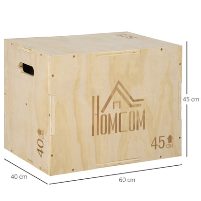 Box Jump a 3 Altezze Regolabili per Casa e Palestra, in Legno di Faggio, 45x40x60 cm