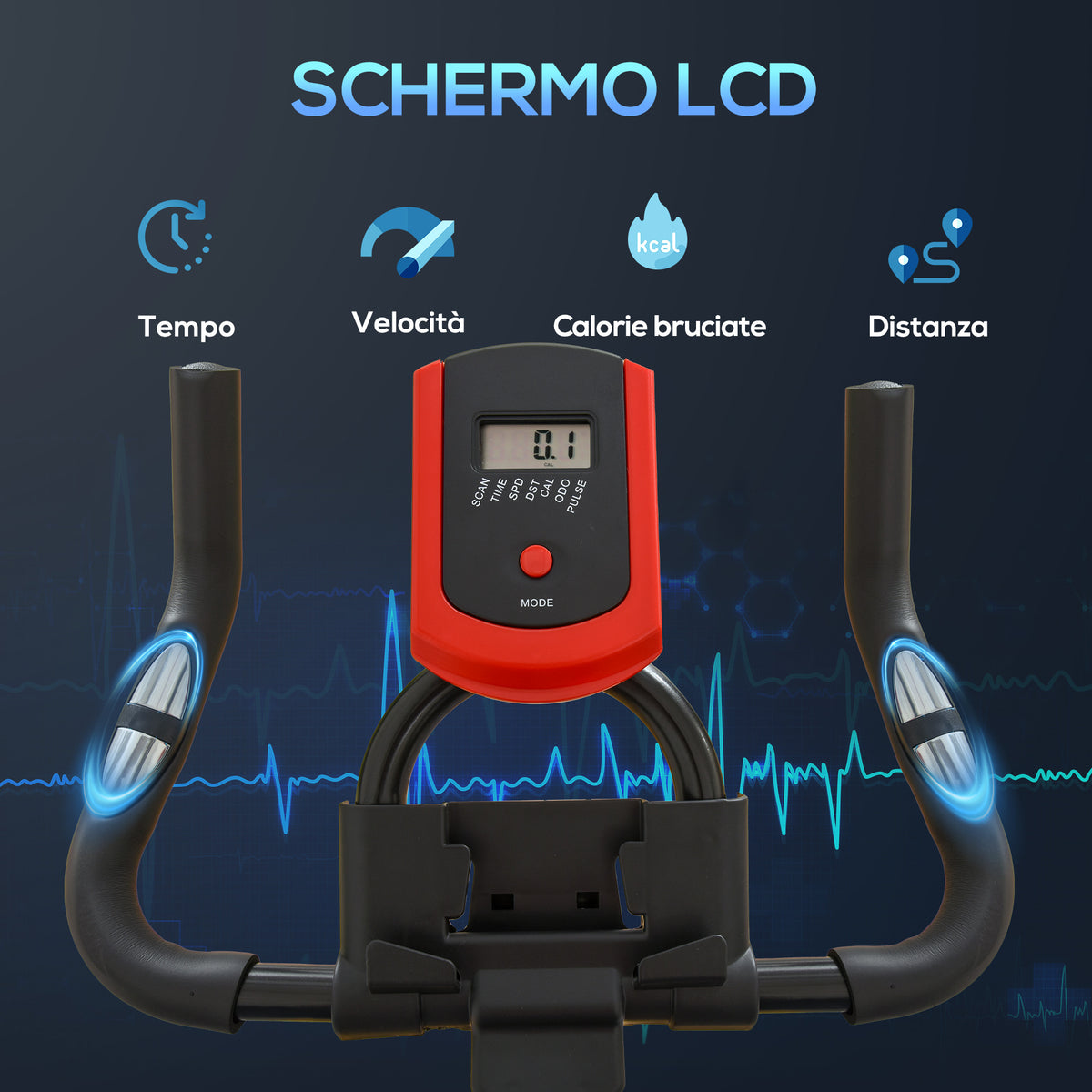 Cyclette da Casa con Resistenza Regolabile, Cyclette Professionale da Camera con Sella e Manubrio Regolabile, Monitor LCD, Sensore Battito Cardiaco Porta Celullare e Volano 6kg, Max.100kg