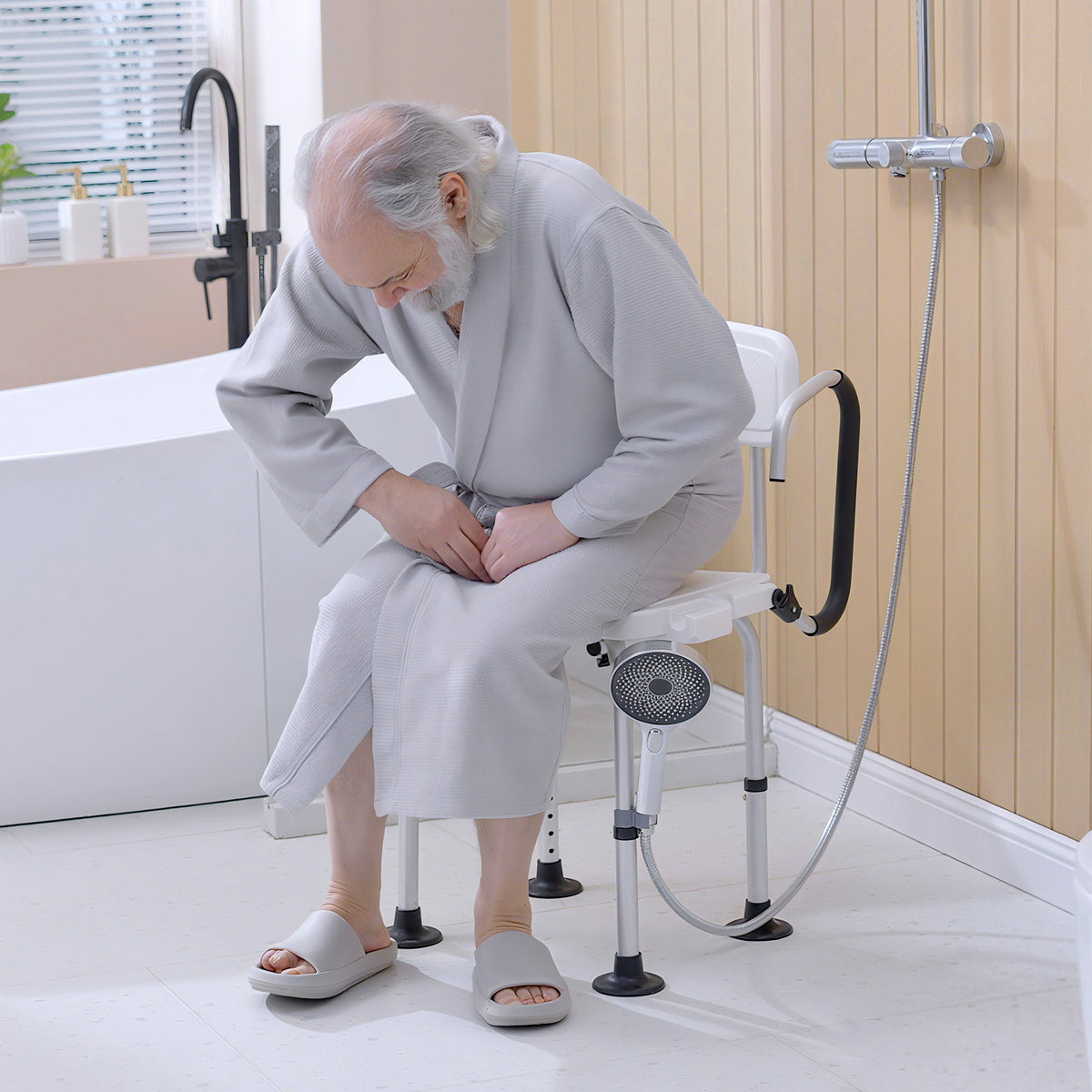 Sedia per doccia per Anziani, Disabili e Donne Incinte Imbottita con forma a U, 54x52x70-82cm, Bianco