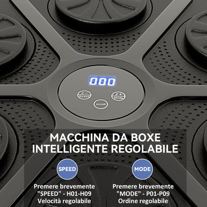 Boxing Machine Musicale a Parete con 9 Velocità, Connessione Bluetooth e Guanti, 41.8x44.6x7.5 cm, Nero e Blu