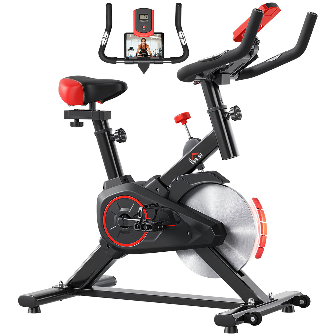 Cyclette da Casa con Resistenza Regolabile, Cyclette Professionale da Camera con Sella e Manubrio Regolabile, Monitor LCD, Sensore Battito Cardiaco Porta Celullare e Volano 6kg, Max.100kg