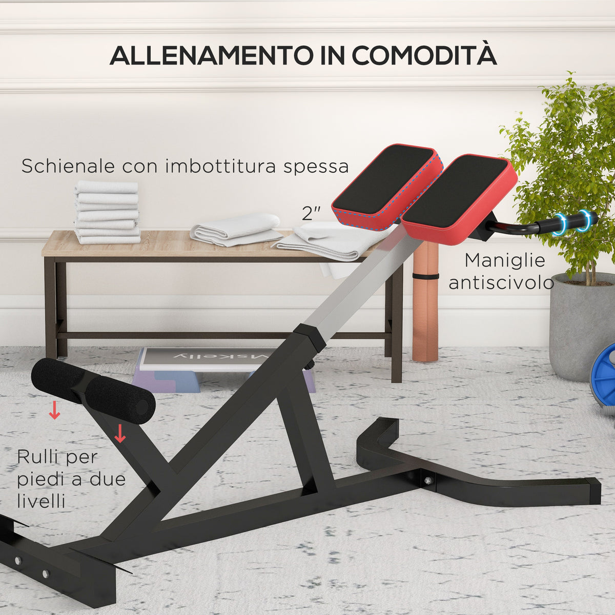 Sedia Romana ad Altezza Regolabile con Imbottitura Spessa, in Acciaio e PU, 126x70x67-84 cm, Nera