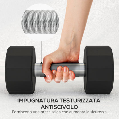 Set 2 Manubri a 12 Lati da 12 kg in Metallo e Gomma con Impugnatura Antiscivolo, 26x14x14 cm, Nero