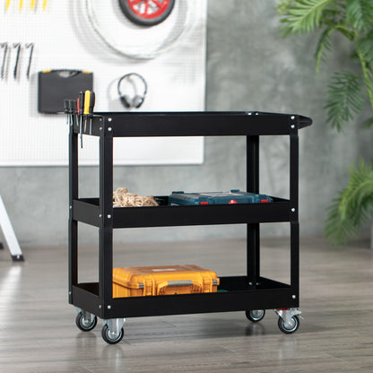 Carrello Porta Attrezzi a 3 Livelli in Acciaio con Bordi Alti e 4 Ruote Girevoli, 83x35.3x76 cm, Nero