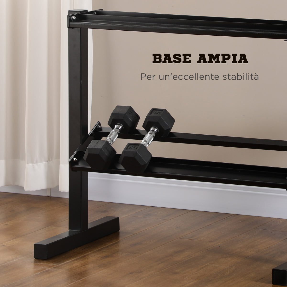 Porta Pesi con 2 Ripiani in Acciaio per Palestra, Casa e Ufficio, 94x52.5x82cm, Nero