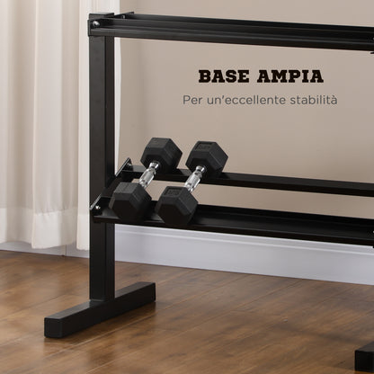 Porta Pesi con 2 Ripiani in Acciaio per Palestra, Casa e Ufficio, 94x52.5x82cm, Nero