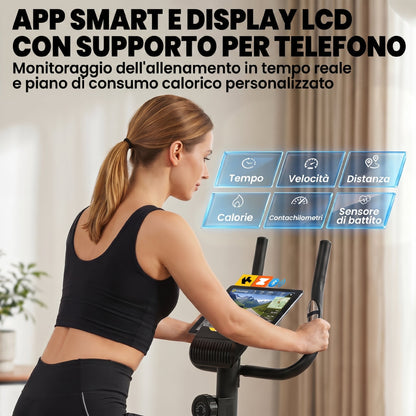 Cyclette Bluetooth, App, Silenziosa, 8 Livelli Resistenza Magnetica per Casa.