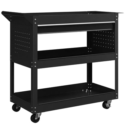 Carrello 3 Livelli in Acciaio con Cassetto, Porta Utensili Laterale e Maniglia, Nero