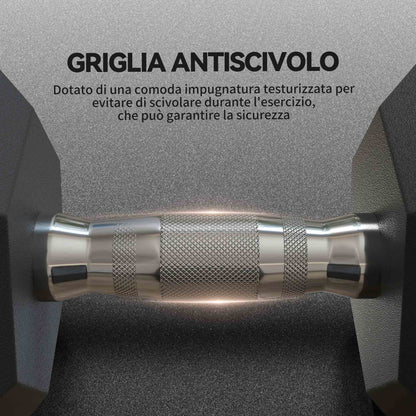 Set 2 Manubri Fitness da 15 kg Esagonali con Impugnatura Antiscivolo, in Acciaio e Gomma, 15.5 x 33.6 cm, Nero