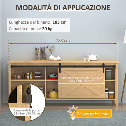 Kit per Porta Scorrevole in Legno con Binario 200cm e Portata 20kg, Nero
