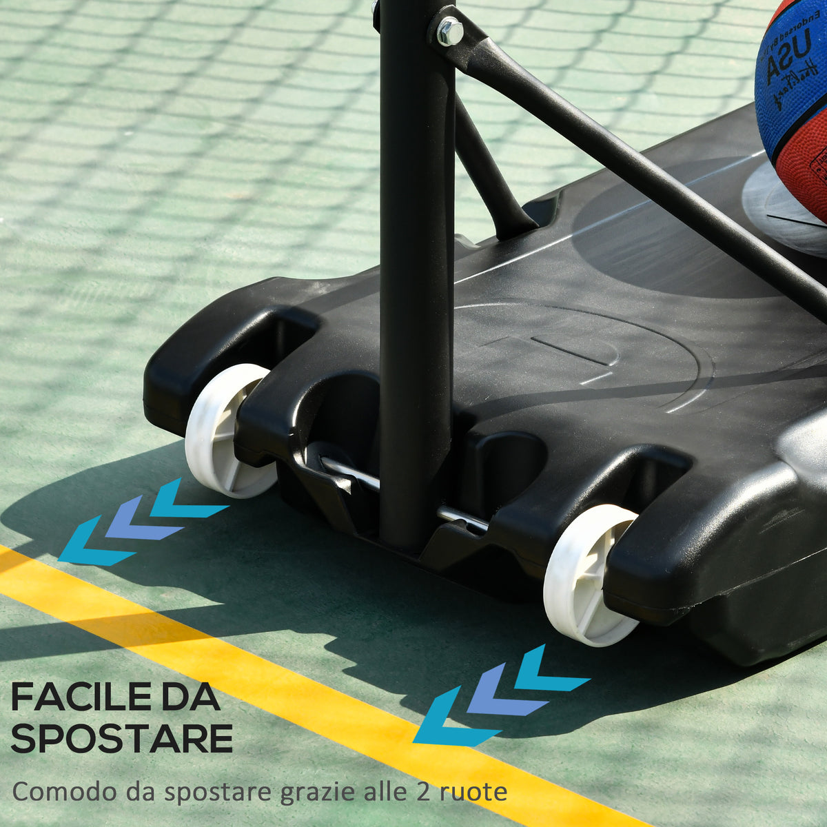 Canestro Basket Altezza Regolabile 160-210cm, Struttura in Acciaio e Base con Ruote, Tabellone in PE Trasparente