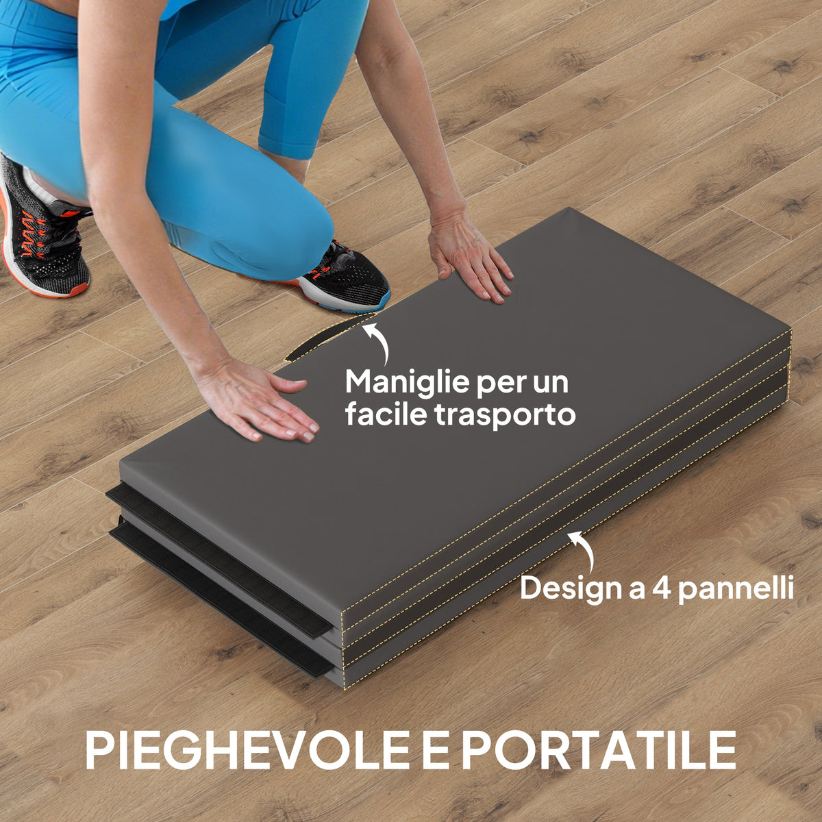 Tappetino da Ginnastica Pieghevole, Materassino Fitness Spesso 5 cm e Antiscivolo, 240x120 cm, Grigio