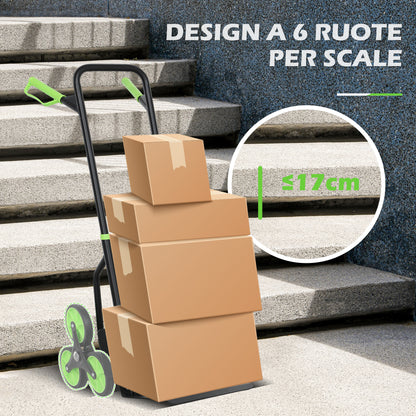 Carrello Portapacchi per Scale 6 Ruote, Pieghevole, Portata 120kg, in Acciaio, per Trasloco, Giardinaggio, Verde