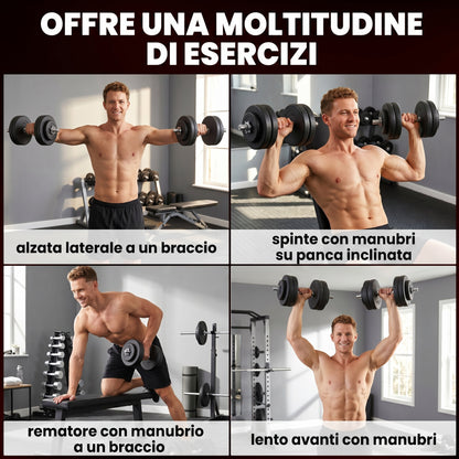 Set 12 Manubri Palestra da 50kg (8x5kg, 4x1.5kg), in Acciaio e Plastica PE, Nero