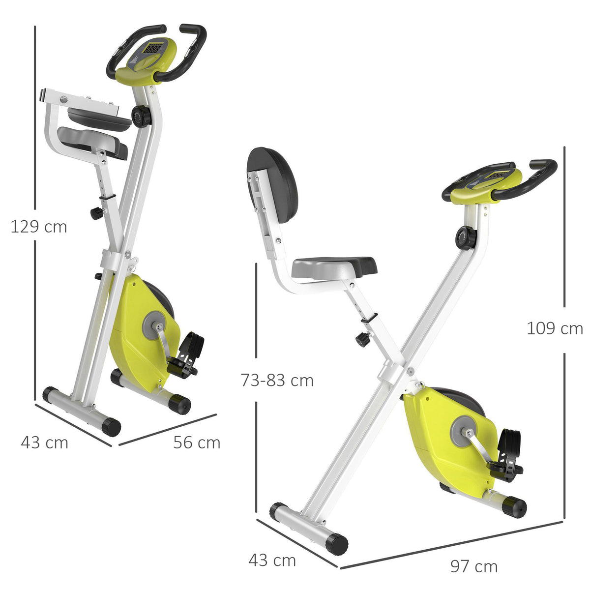 Cyclette Pieghevole da Fitness in Acciaio, Cyclette Magnetica Pieghevole da Casa con Altezza Regolabile, Resistenza Magnetica a 8 Livelli, Schermo LCD, 43x97x109cm, Giallo