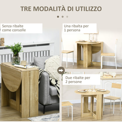 Tavolo Pieghevole da Pranzo a 2 Ribalte, Tavolo Consolle in Legno Salvaspazio, Rovere