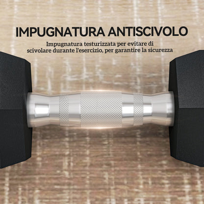 Set di 2 Manubri da 6 kg Esagonali con Presa Antiscivolo e Rivestimento in Gomma, Nero