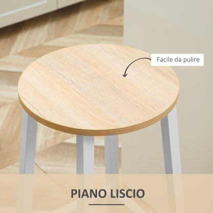 Set 2 Sgabelli da Cucina in Truciolato e Acciaio con Piano Liscio e Poggiapiedi, 32.5x32.5x65 cm, Bianco e Legno