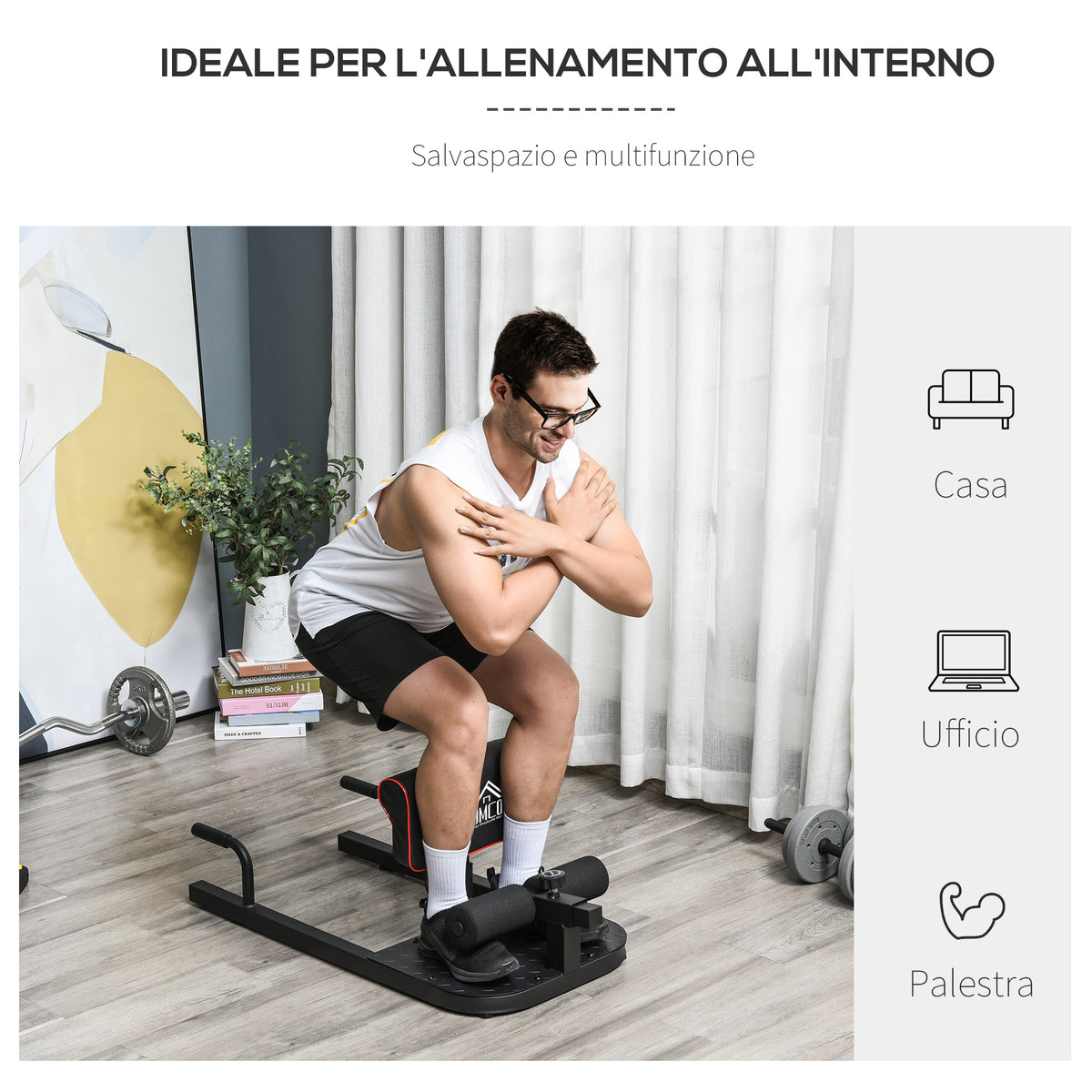Macchina Squat 3 in 1, Macchina per Deep Sissy Squat Sit Up Push Up Regolabile Acciaio, Multifunzione, per Fitness, Allenamento, Leg Press, Addominali e Flessioni, Nero