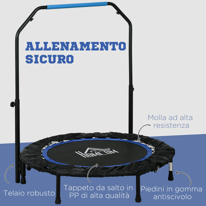 Mini Trampolino Fitness 102 cm Pieghevole con Manubrio Regolabile in Altezza, Blu