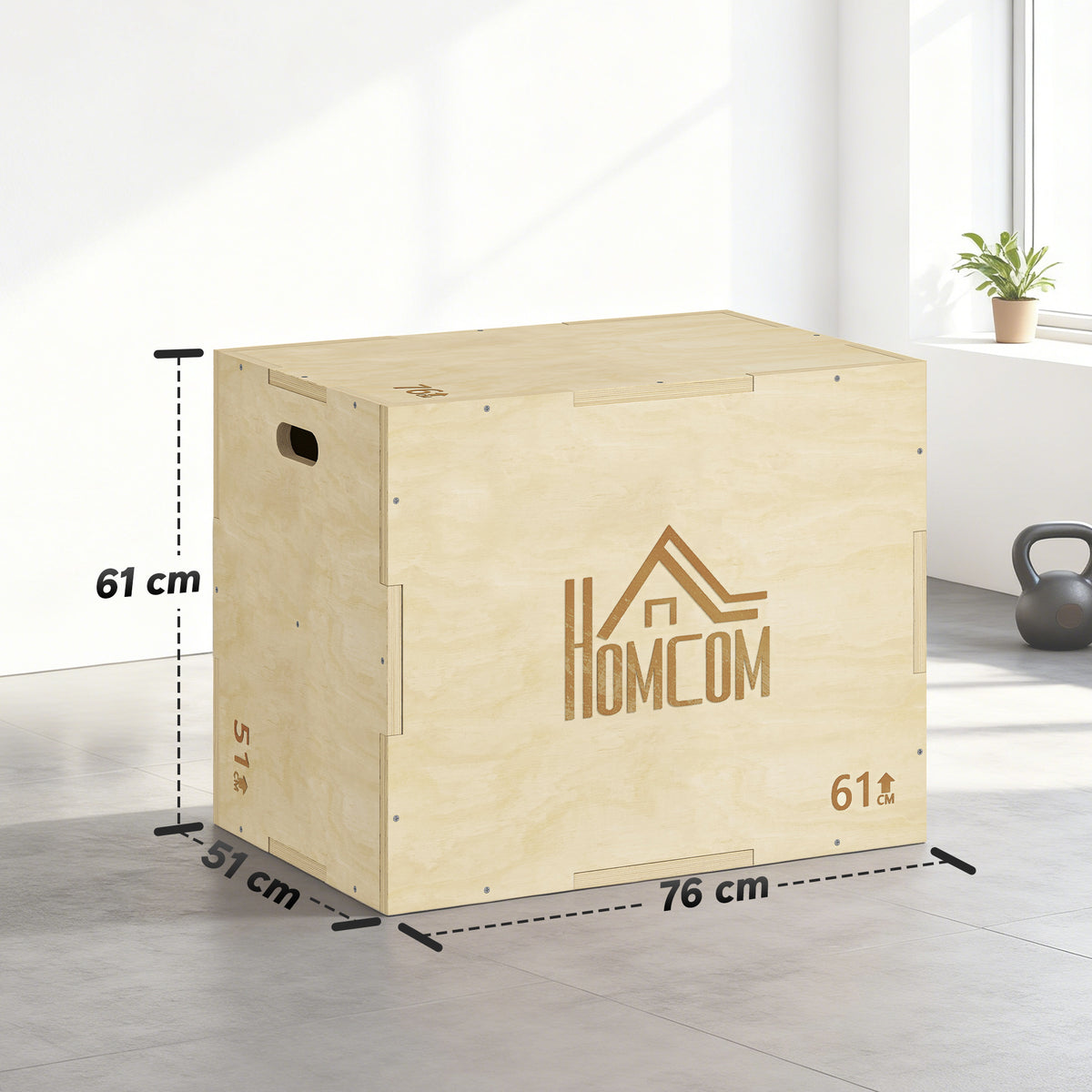 Plyo Box in Legno a 3 Altezze, Jumping Box Pliometrico Capacità 120kg, 61x51x76cm
