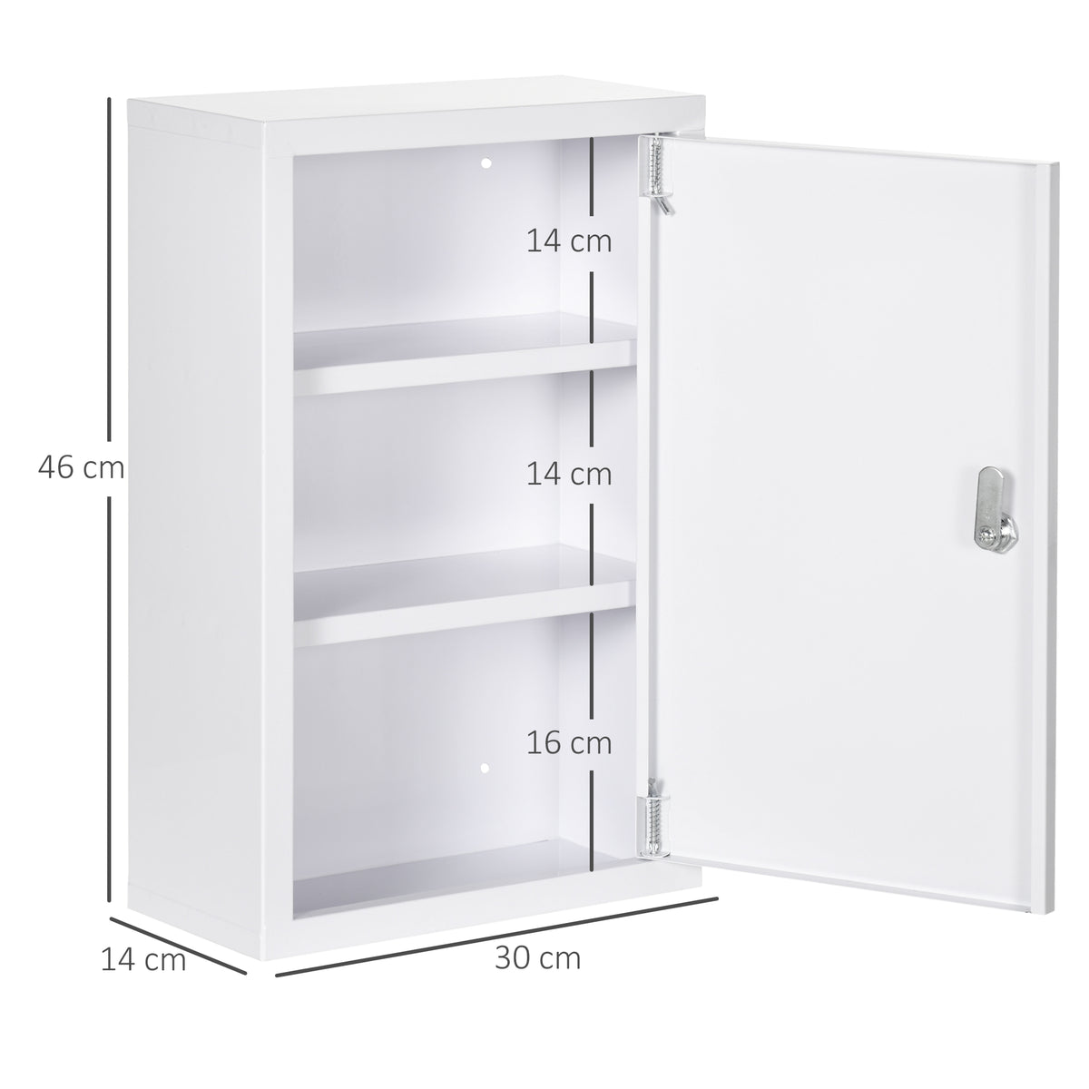 Armadietto Medicinali a 3 Ripiani in Acciaio Inox con 2 Chiavi e Montaggio a Parete, 30x14x46 cm, Bianco