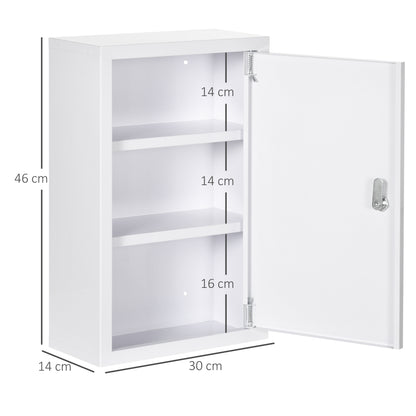 Armadietto Medicinali a 3 Ripiani in Acciaio Inox con 2 Chiavi e Montaggio a Parete, 30x14x46 cm, Bianco